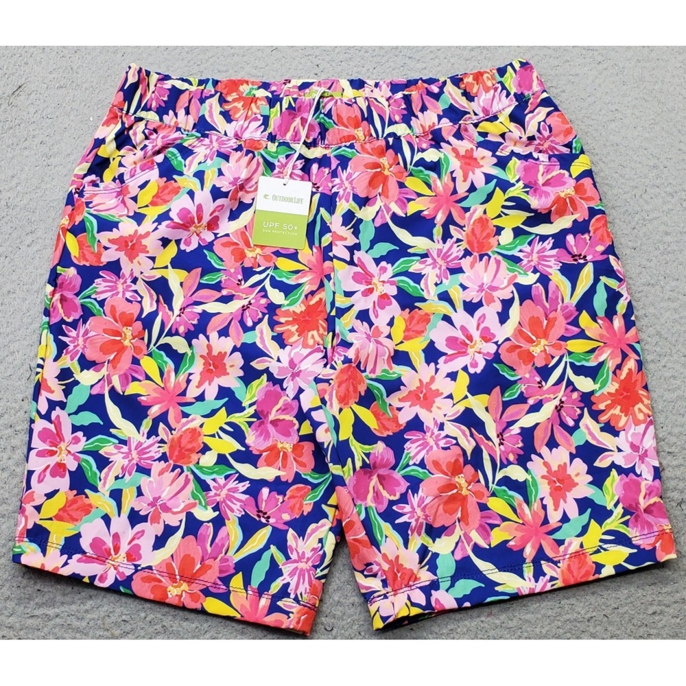 Outdoor Life Swim Trunk Shorts Womens Large Multi Floral Sun Protection UPF 50+